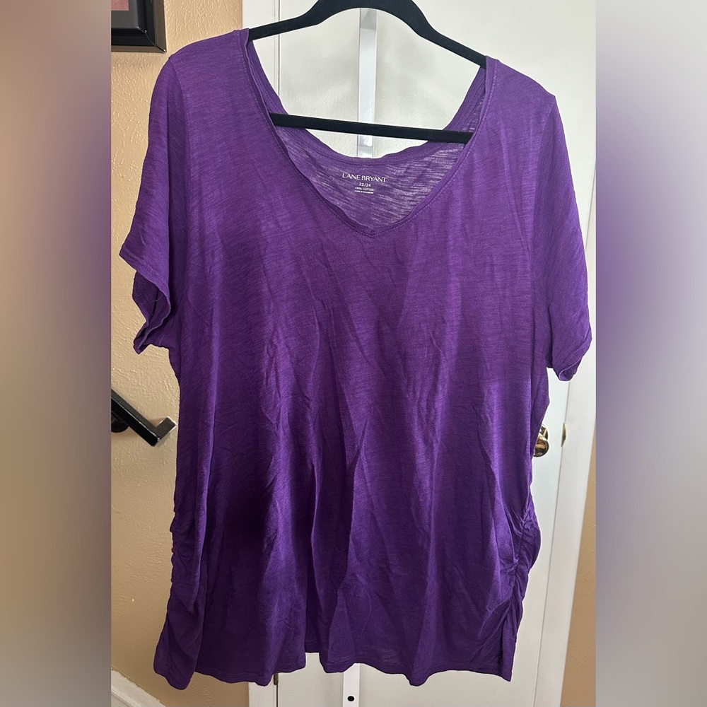 Lane Bryant Purple V Neck Ruched Side Cotton Tee Plus Size 22/24